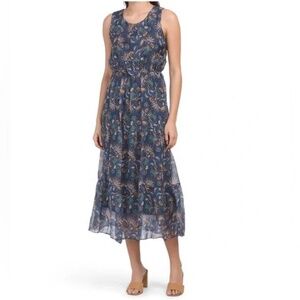 Lara Guidotti Women Maxi Dress Sz S Floral Airy Bohemians Silk Blend Blue